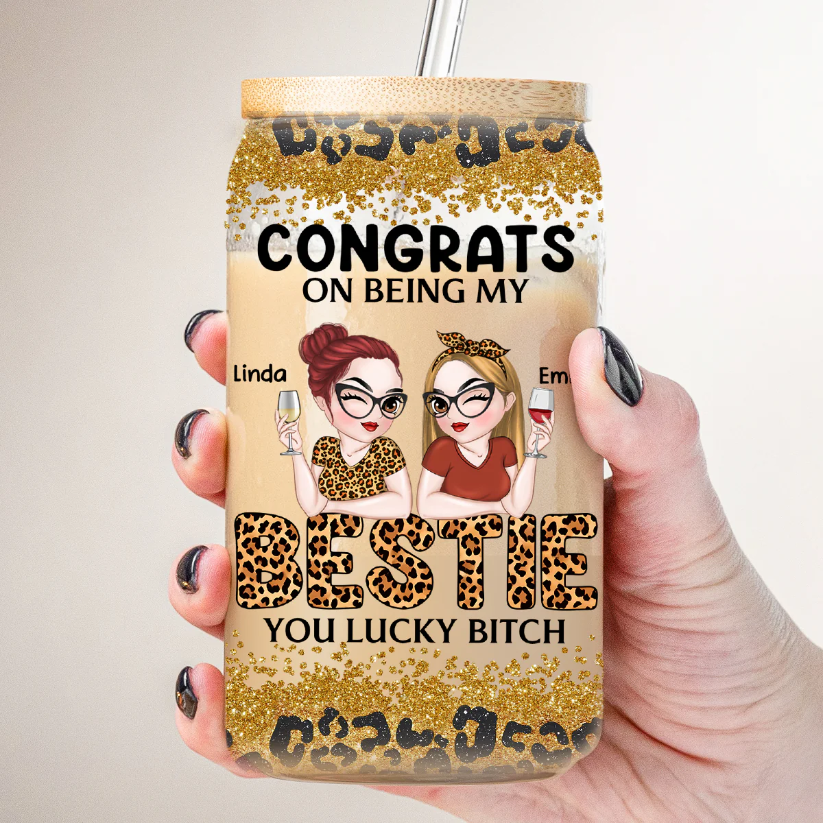 Congrats On Being My Bestie Version 2 - Personalized Custom Glass Can - Image 2