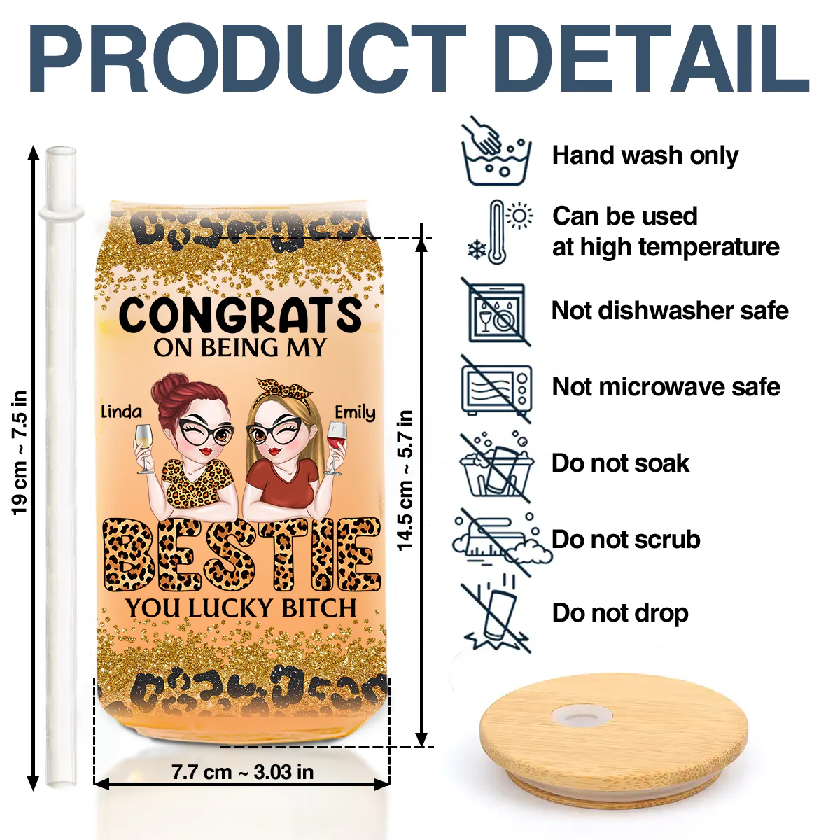 Congrats On Being My Bestie Version 2 - Personalized Custom Glass Can - Image 5