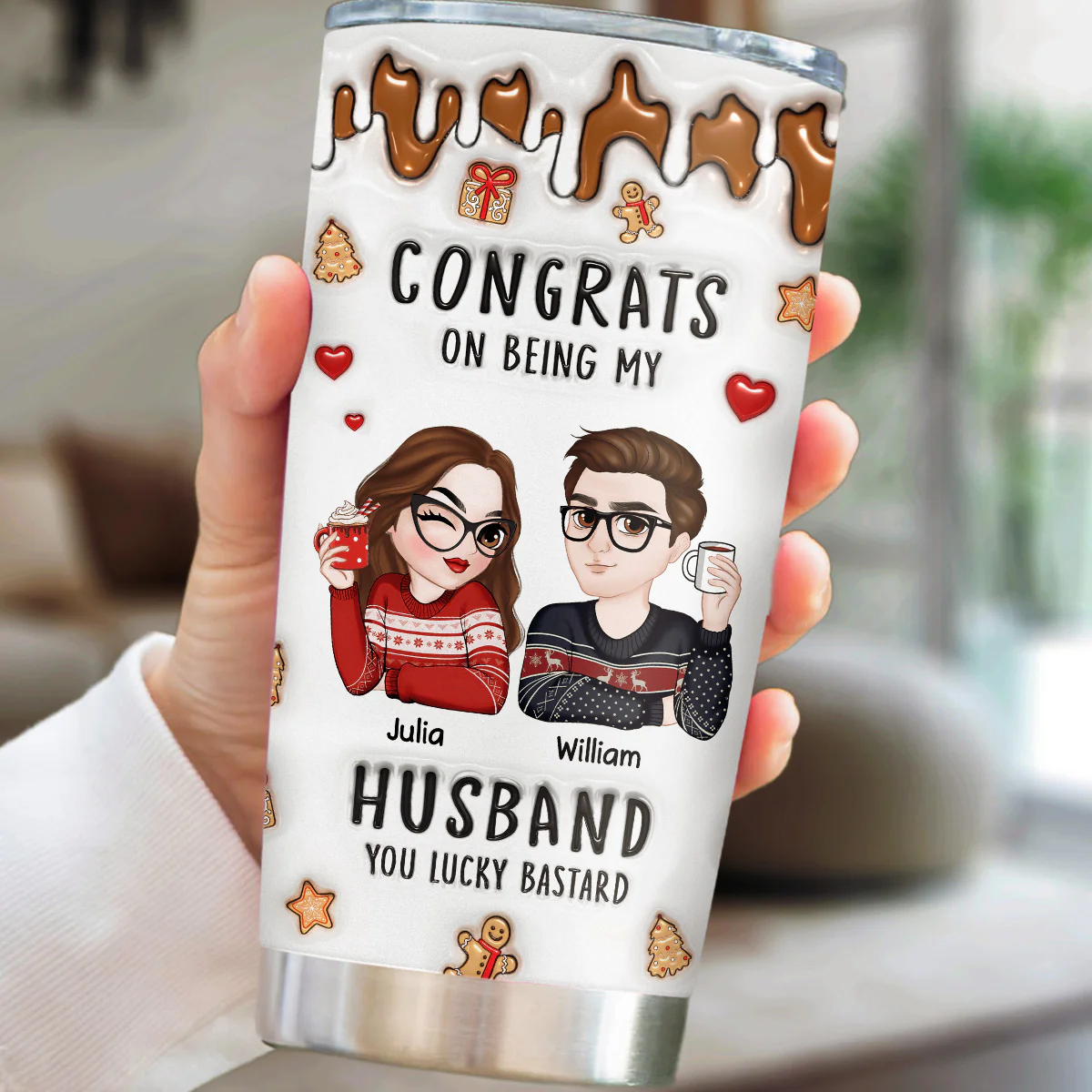 Congrats On Being My Husband Merry Christmas - Personalized Custom 3D Inflated Effect Tumbler - Image 2