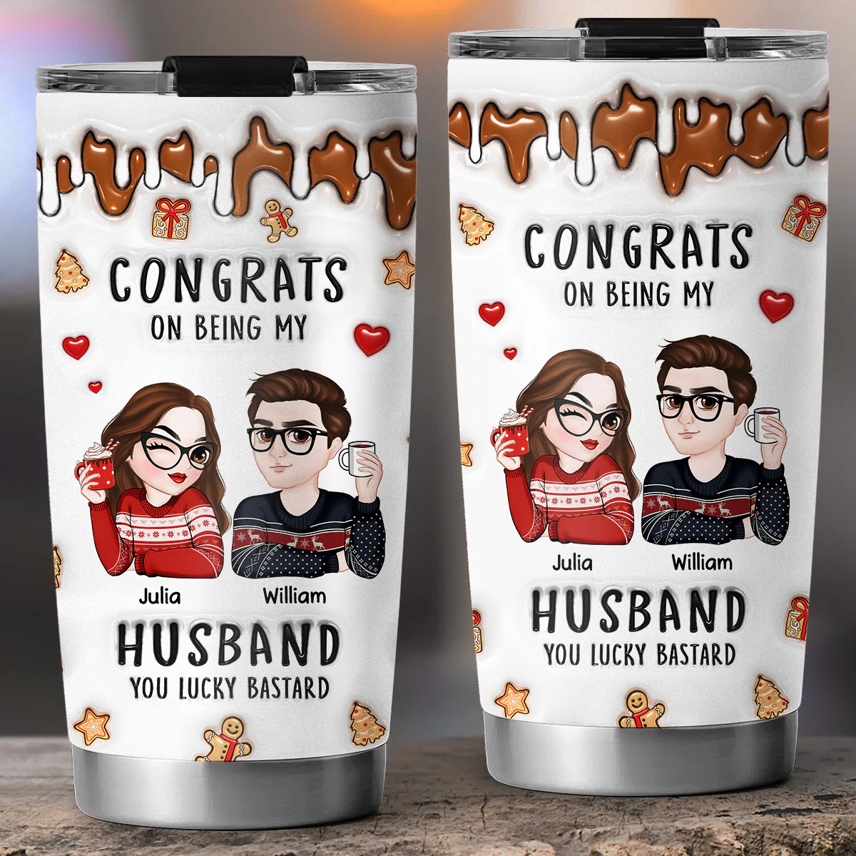 Congrats On Being My Husband Merry Christmas - Personalized Custom 3D Inflated Effect Tumbler - Image 3