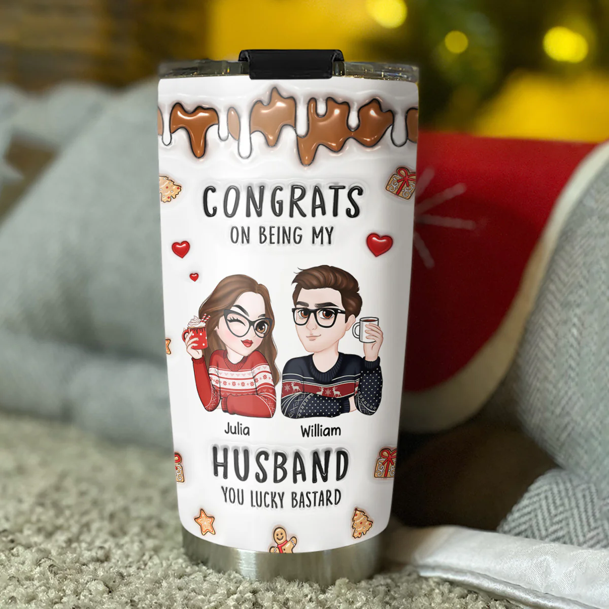Congrats On Being My Husband Merry Christmas - Personalized Custom 3D Inflated Effect Tumbler - Image 4