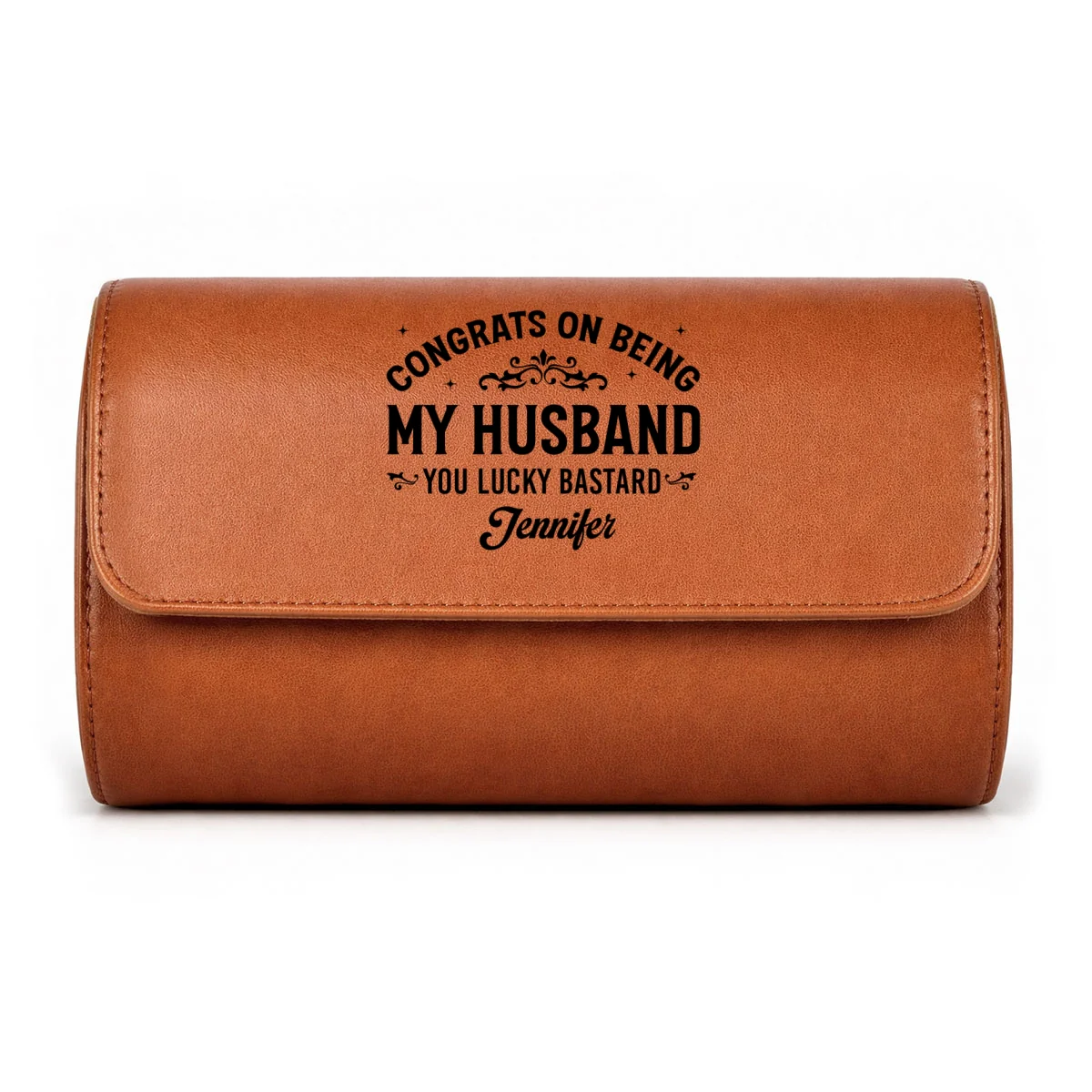Congrats On Being My Husband - Personalized Custom Leather Watch Case - Image 11