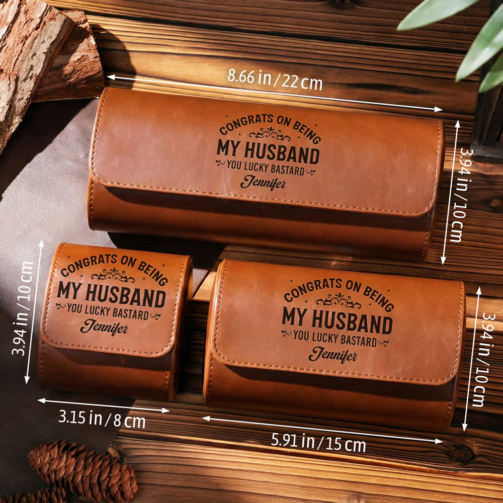 Congrats On Being My Husband - Personalized Custom Leather Watch Case - Image 5