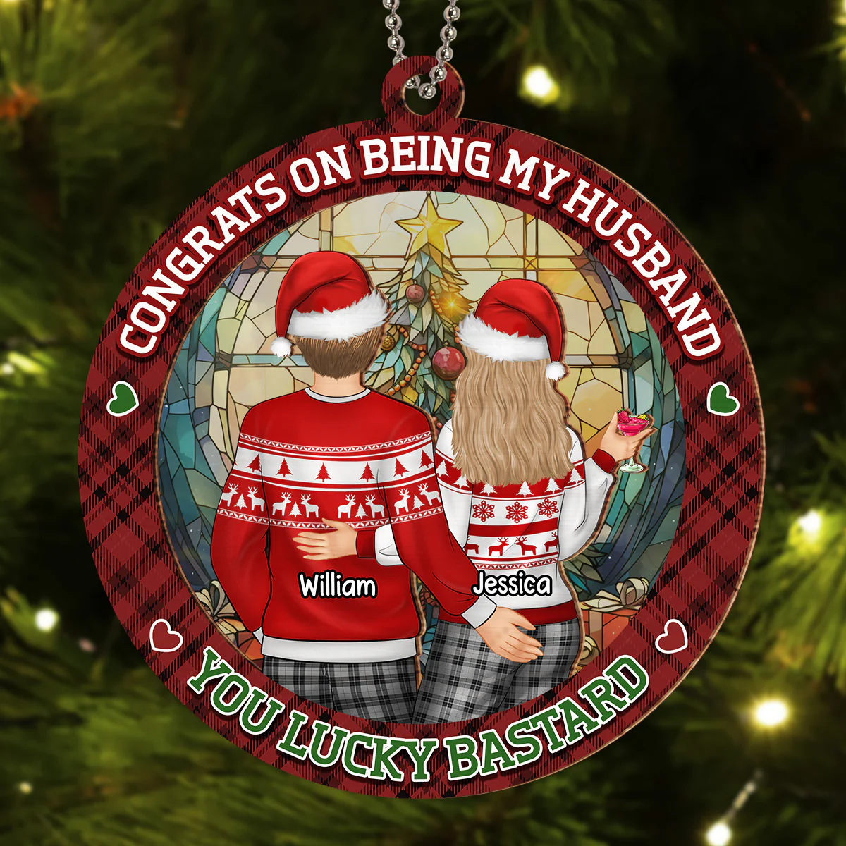 Congrats On Being My Husband - Personalized Custom Suncatcher Ornament - Image 2