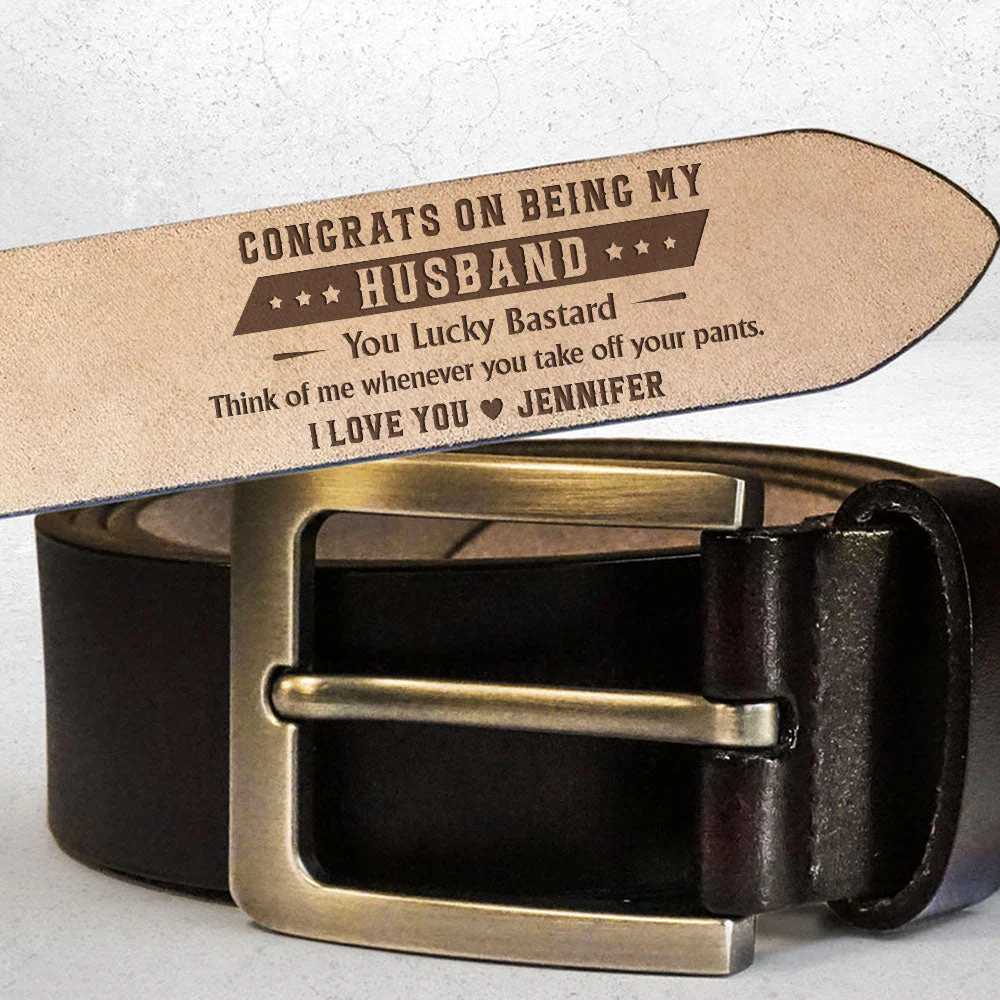 Congrats On Being My Husband - Personalized Engraved Leather Belt - Image 2