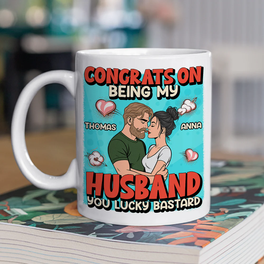Congrats On Being My Husband Retro Style - Personalized Custom Coffee Mug - Image 5