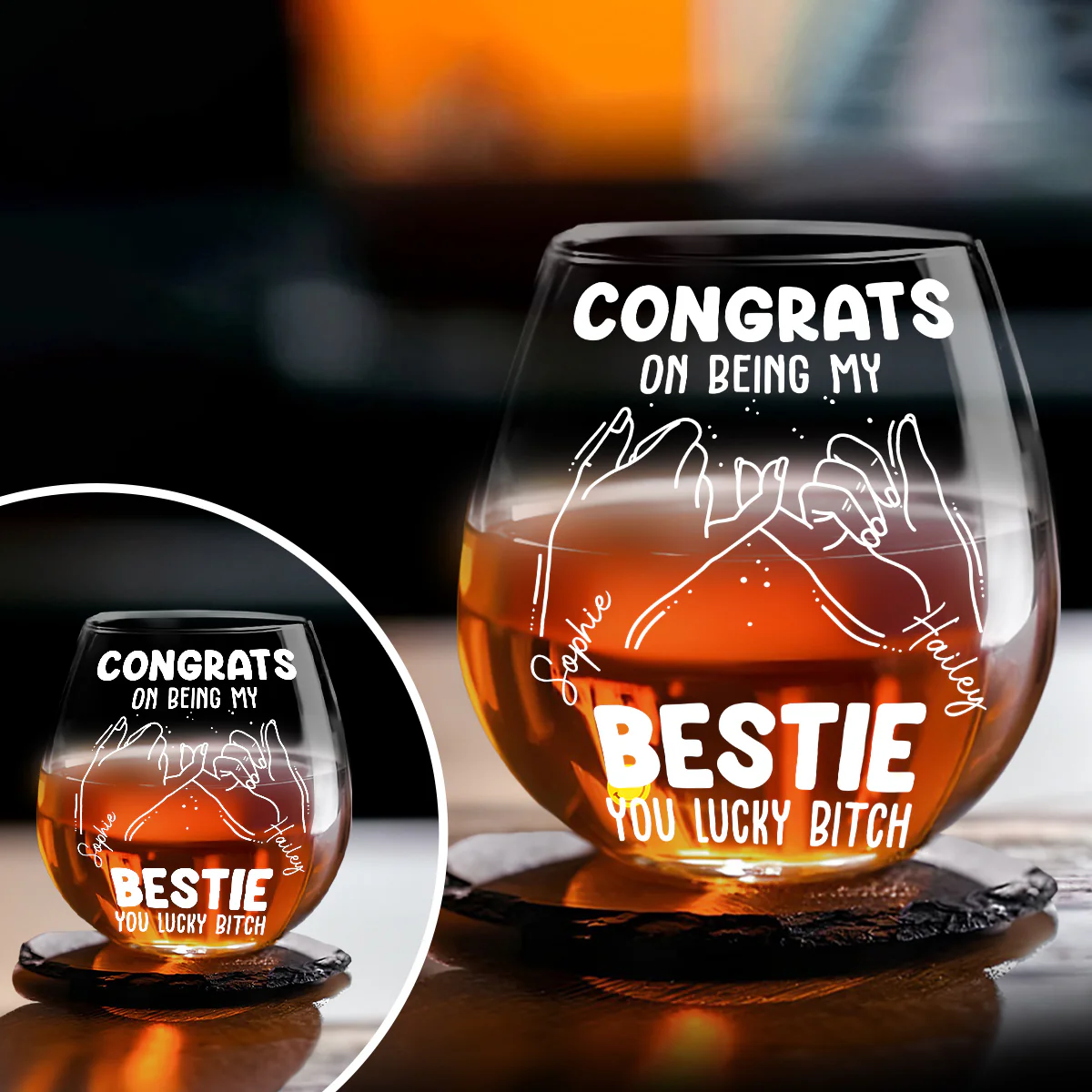 Congrats On Being My Sister - Personalized Custom Wine Glass - Image 4