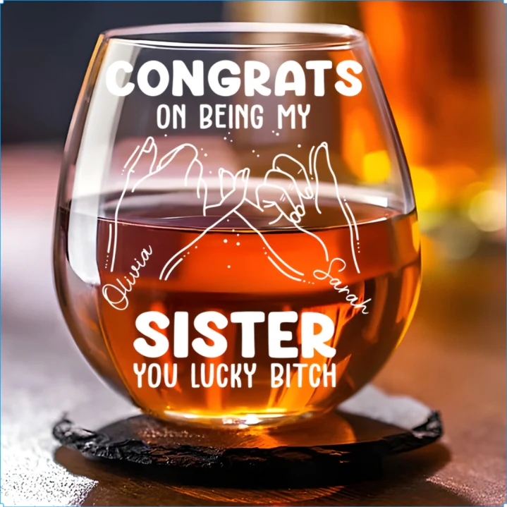 Congrats On Being My Sister - Personalized Custom Wine Glass - Image 5