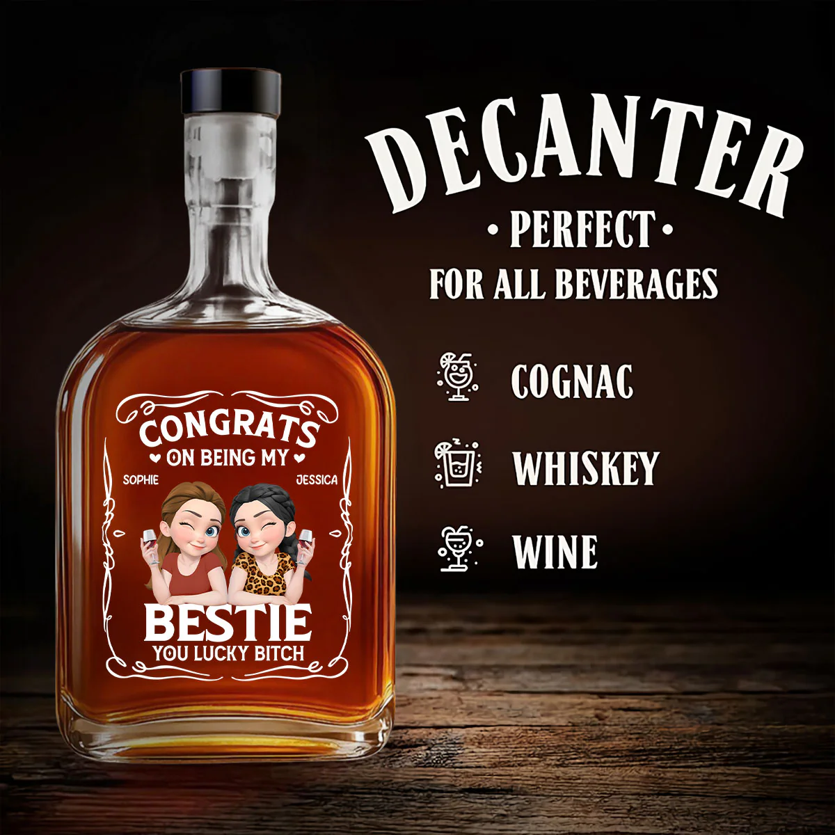 Congratulation Bestie - Personalized Custom Spirits Decanter - Image 4