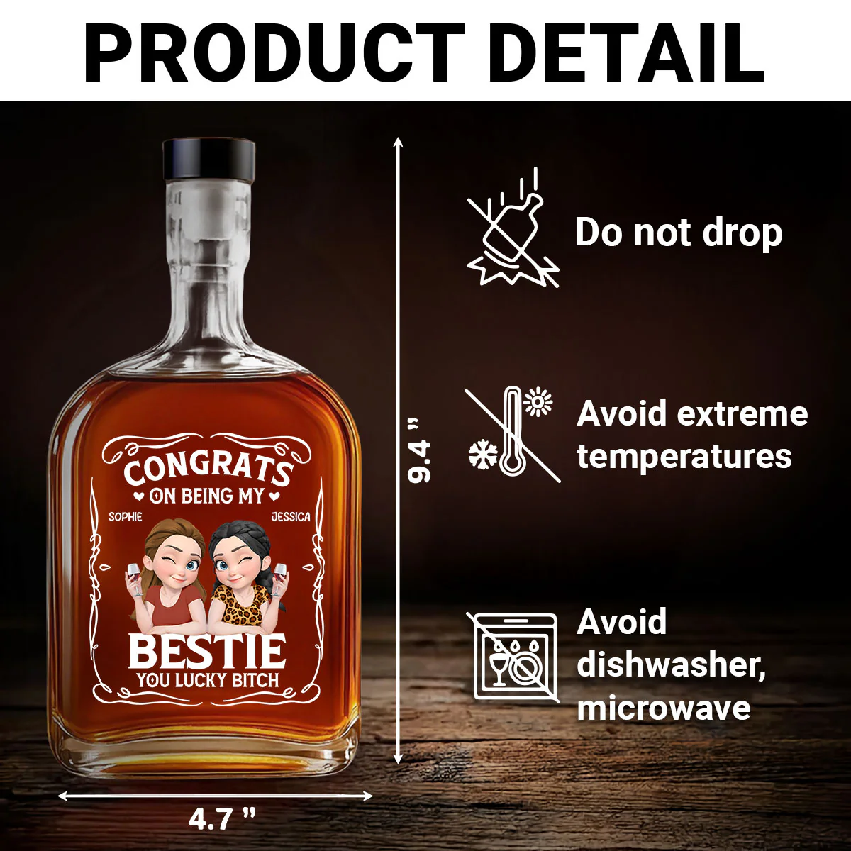 Congratulation Bestie - Personalized Custom Spirits Decanter - Image 5