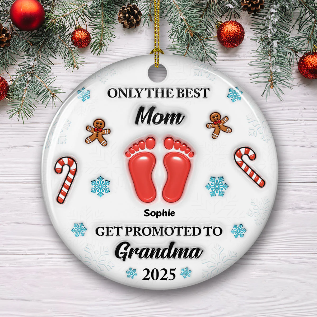 Congratulations On Your New Grandkid - Personalized Custom 3D Inflated Effect Ceramic Ornament - Image 2