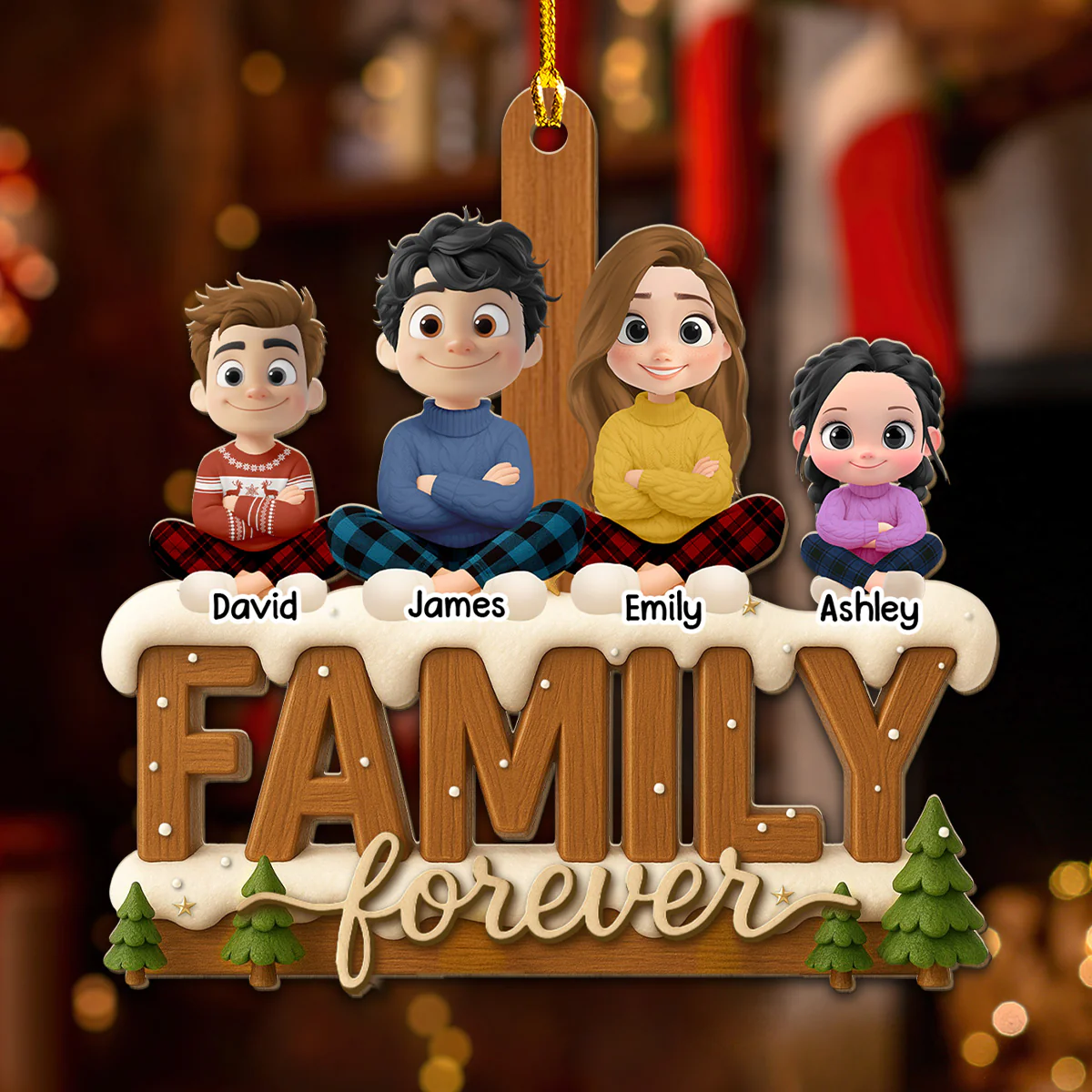 Connected by Heart Always - Personalized Custom 3D Effect Wood Ornament - Image 4
