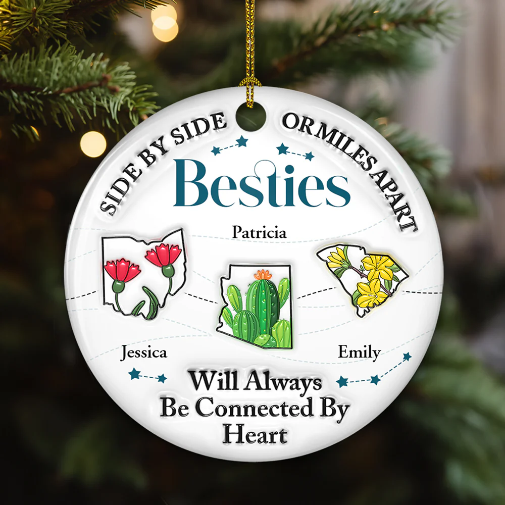 Connected By Heart - Personalized Custom 3D Inflated Effect Ceramic Ornament - Image 3