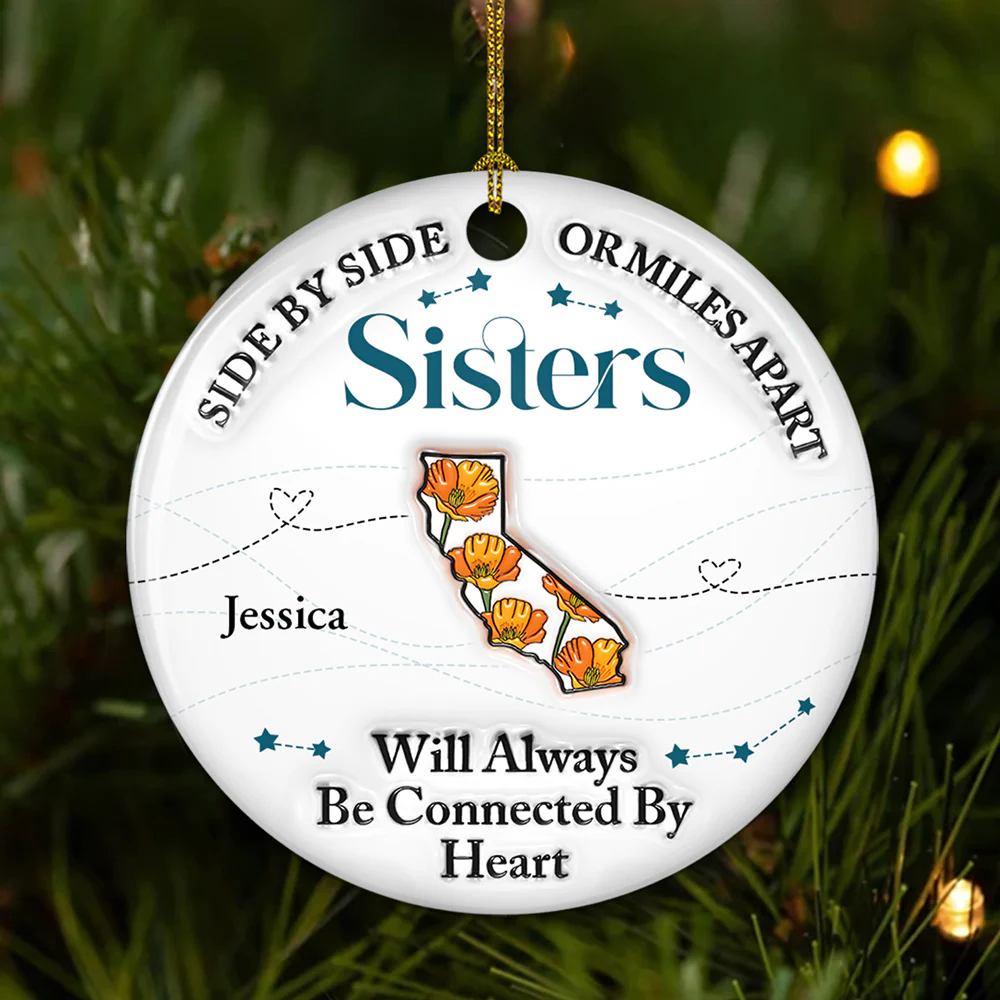 Connected By Heart - Personalized Custom 3D Inflated Effect Ceramic Ornament - Image 4