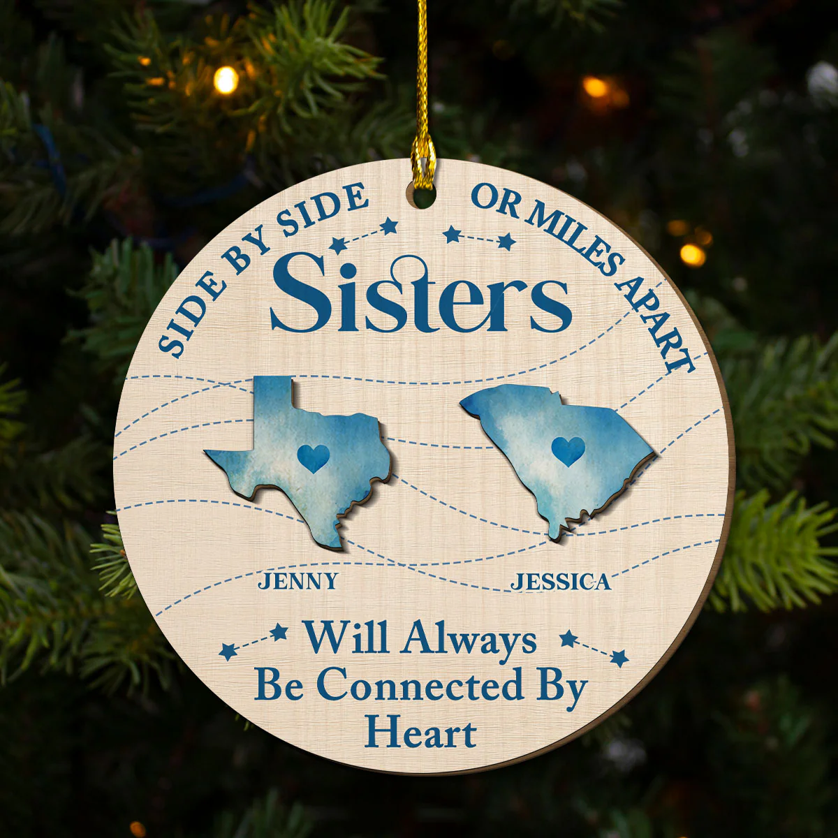 Connected By Heart - Personalized Custom Freeshape 2-Layered Wood Ornament - Image 2