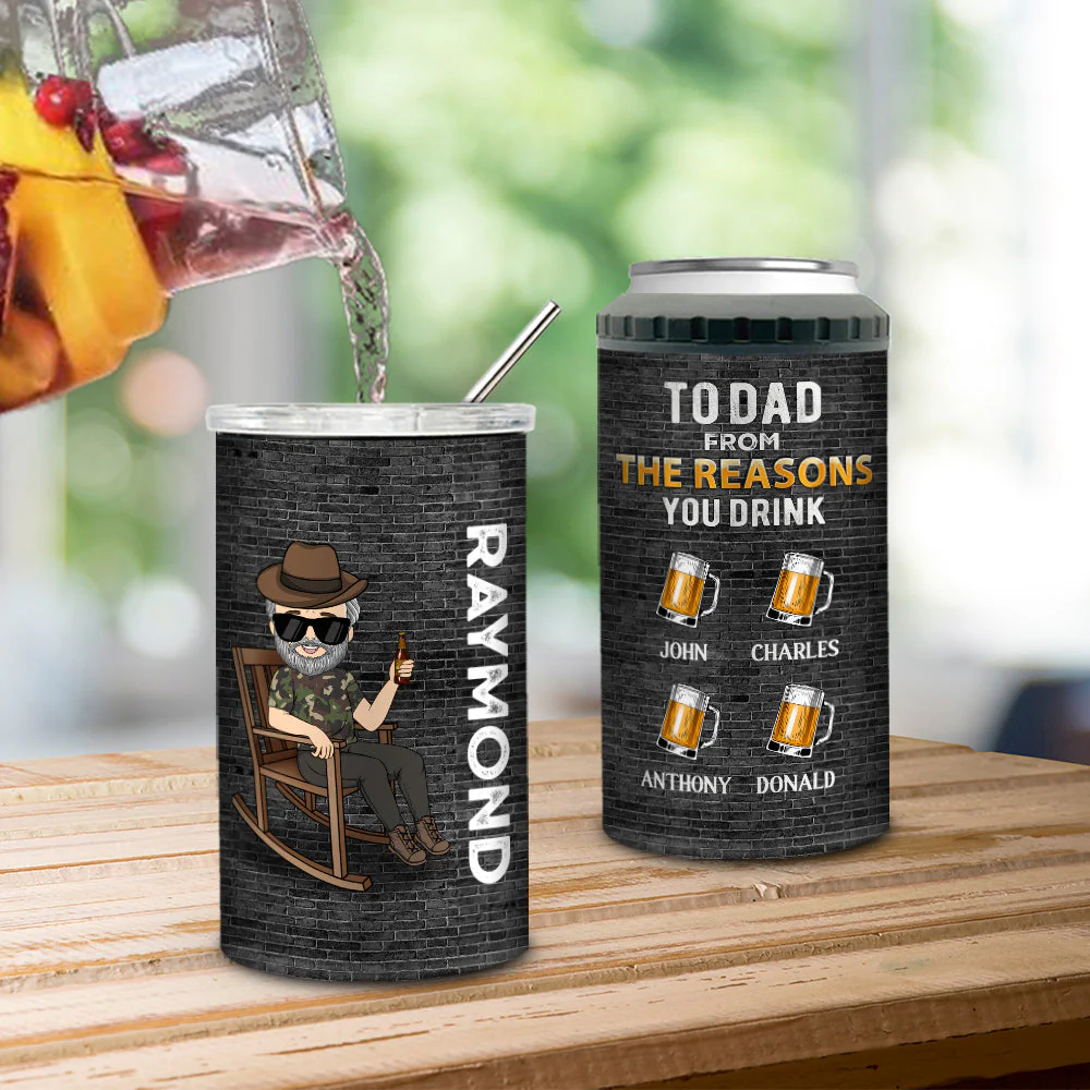 To Dad From The Reason You Drink - Personalized Custom Can Cooler Tumbler - Image 3