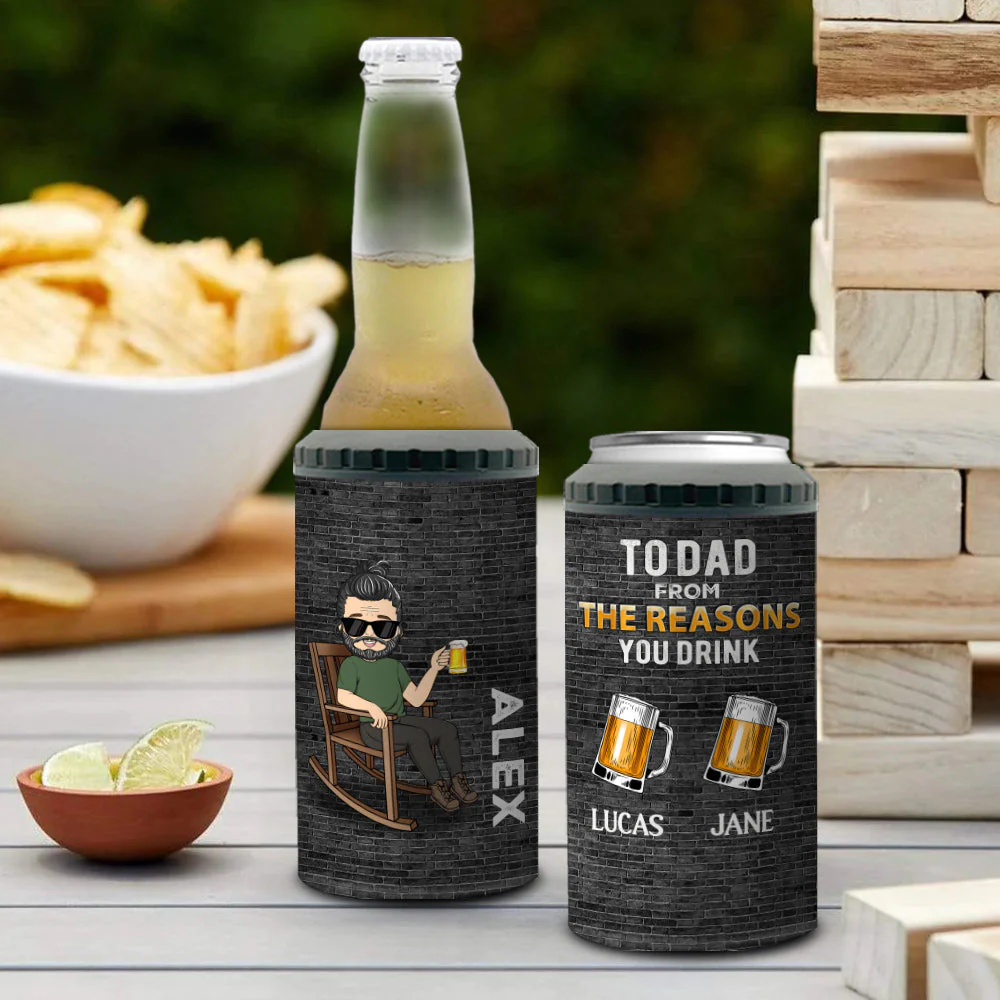 To Dad From The Reason You Drink - Personalized Custom Can Cooler Tumbler - Image 4