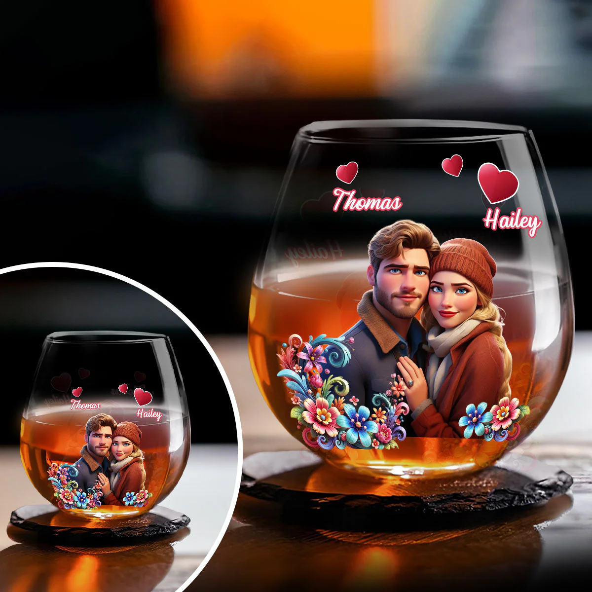 Couple Cartoon - Personalized Custom Wine Glass - Image 4