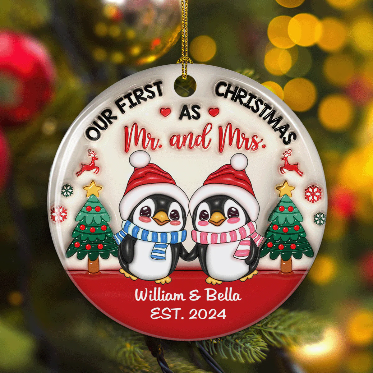 Couple Christmas - Personalized Custom 3D Inflated Effect Ceramic Ornament - Image 3