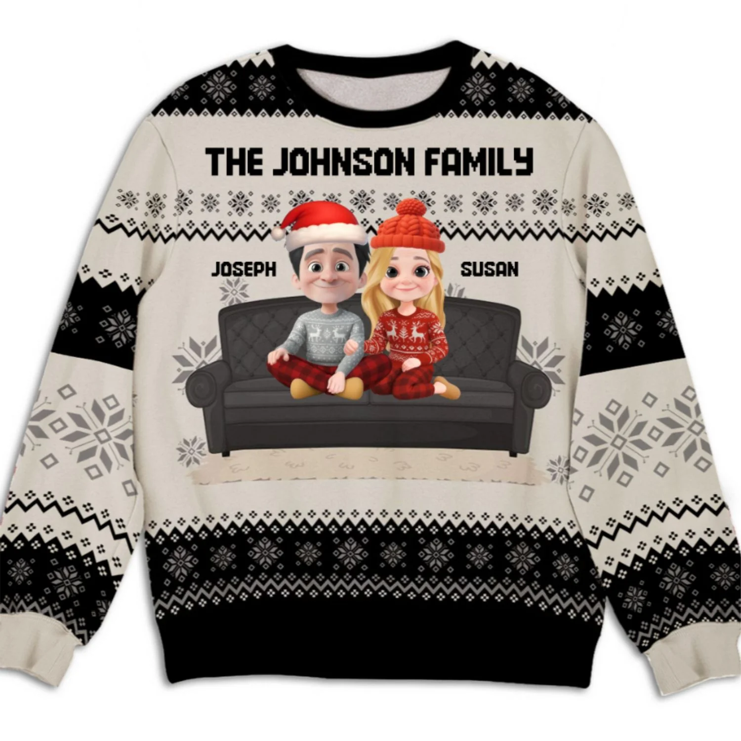Couple Family With Pets And Kids Cartoon - Personalized Custom All-Over-Print Sweatshirt - Image 9