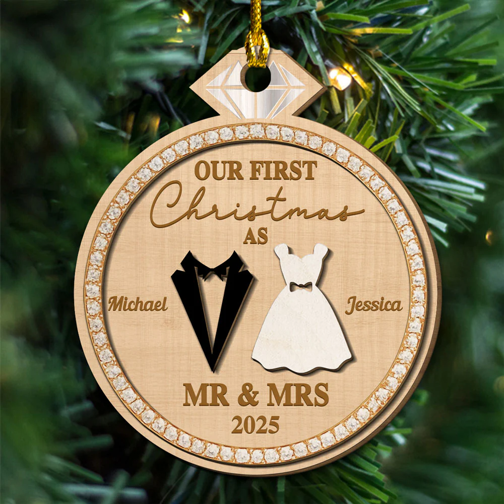 Couple First Christmas - Personalized Custom Freeshape 2-layered Wood Ornament - Image 3
