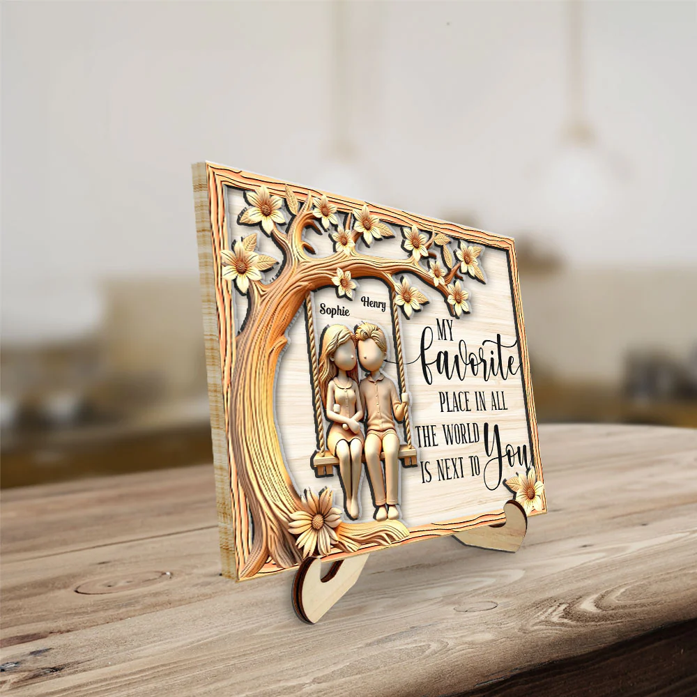Couple On Swing With Floral - Personalized Custom Wooden Plaque - Image 3