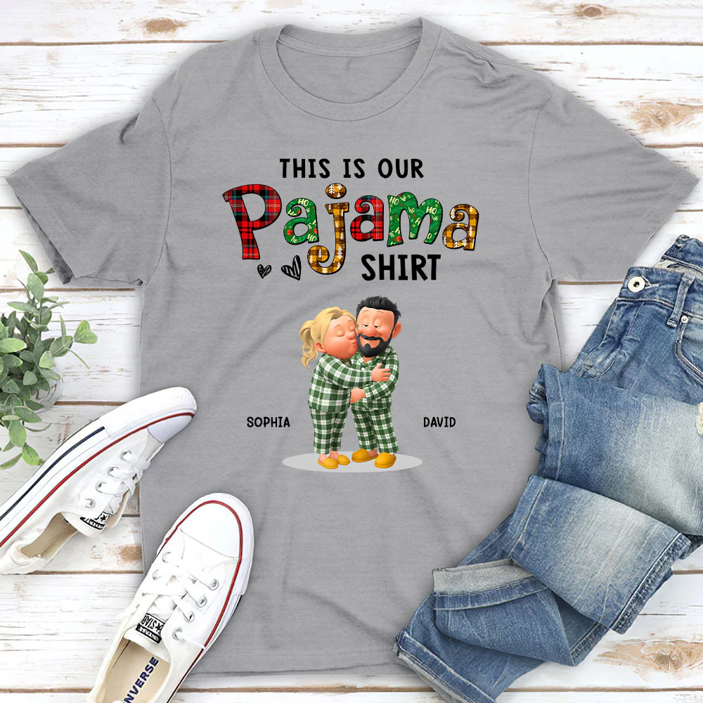 Couple Pajama Christmas Cartoon - Personalized Custom Shirt - Image 2