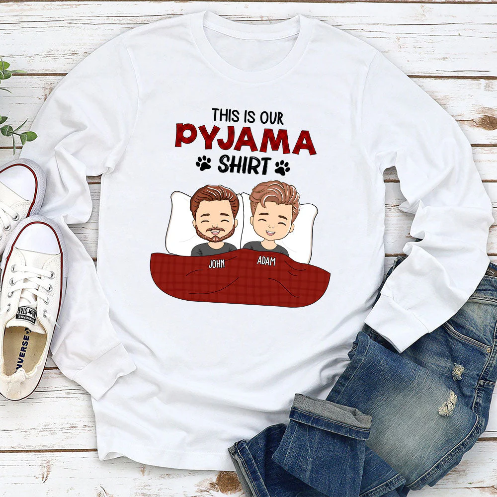 Couple Pyjama Shirt - Personalized Custom Long Sleeve T-shirt - Image 2