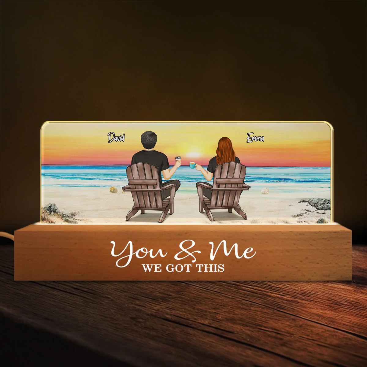 Couple Sitting At Beach - Personalized Custom Acrylic Letters 3D LED Night Light - Image 3