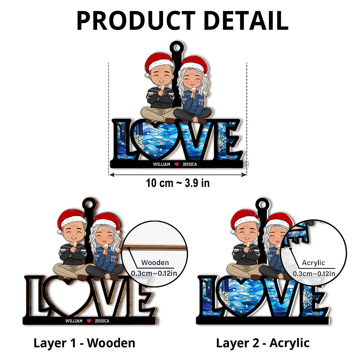 Couple Sitting Together - Personalized Custom Suncatcher Ornament - Image 4