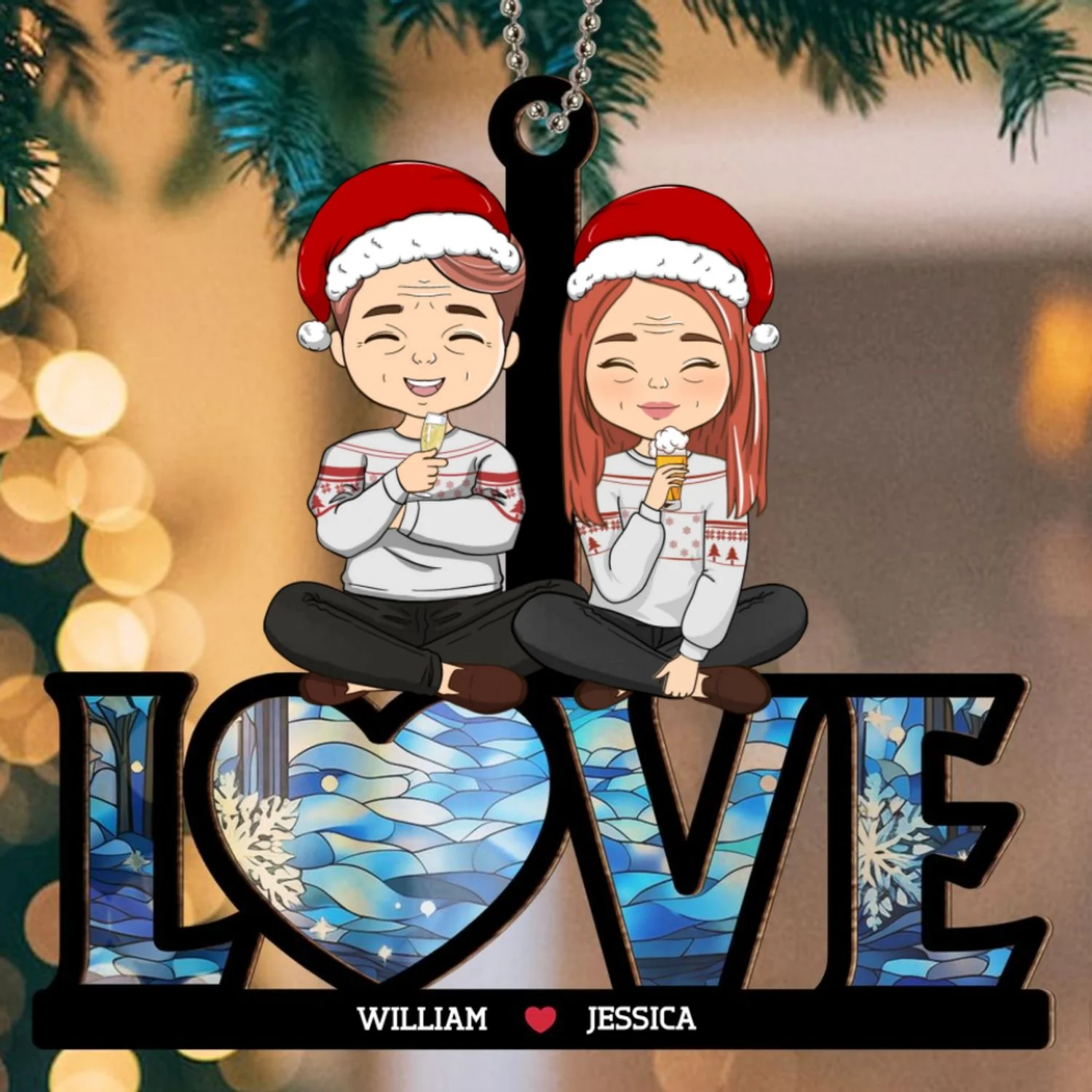 Couple Sitting Together - Personalized Custom Suncatcher Ornament - Image 5