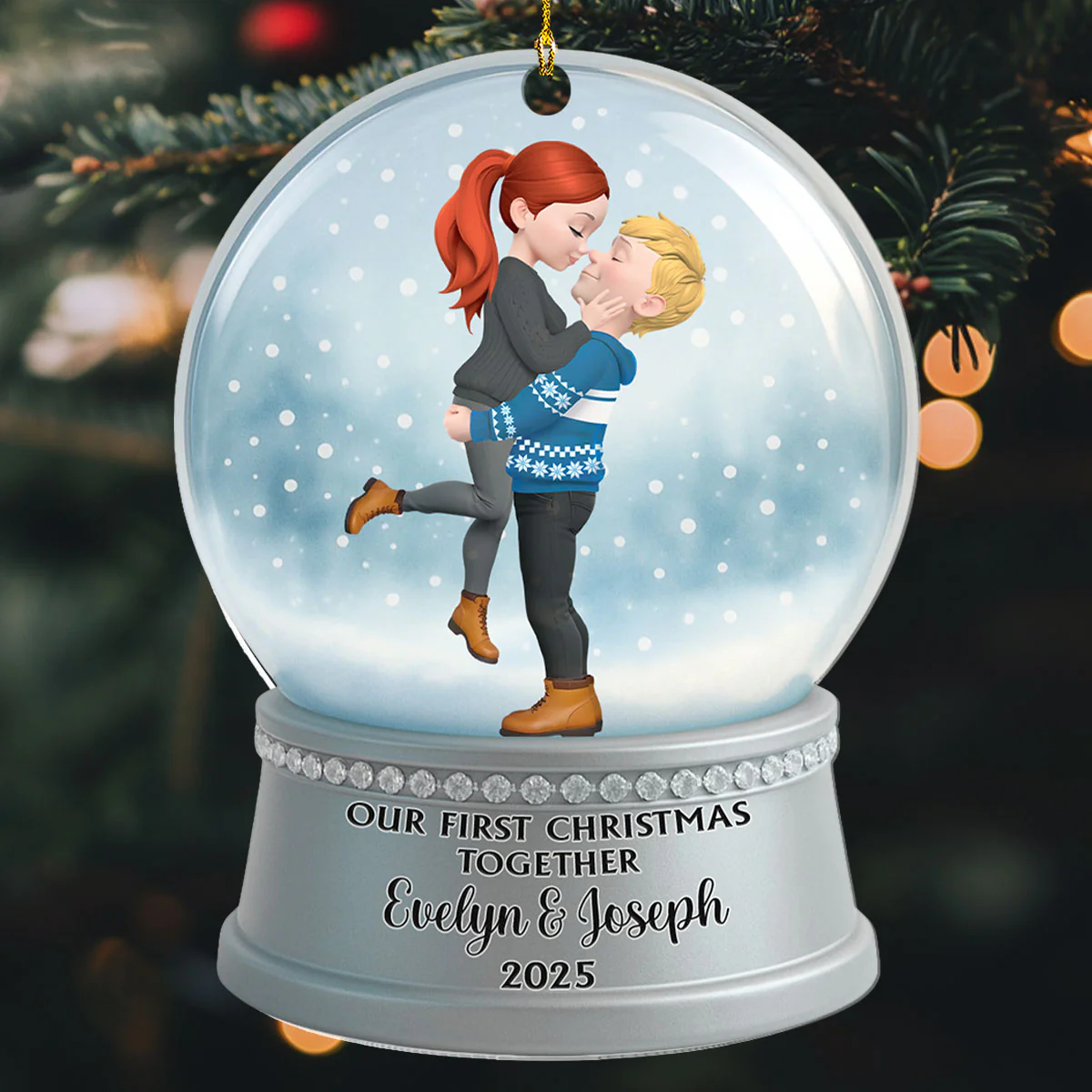 Couple Snowball - Personalized Custom Acrylic Ornament - Image 3