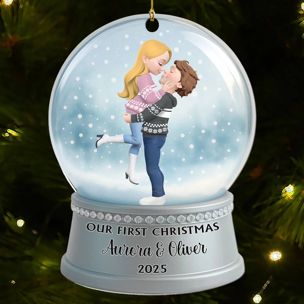 Couple Snowball - Personalized Custom Acrylic Ornament - Image 4