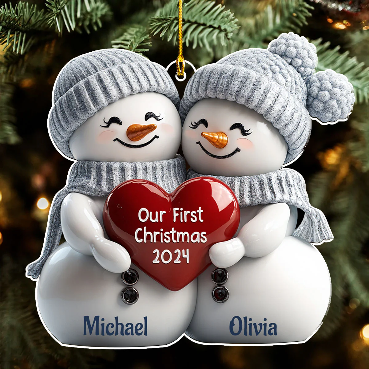 Couple Snowman First Christmas - Personalized Custom Acrylic Ornament - Image 2