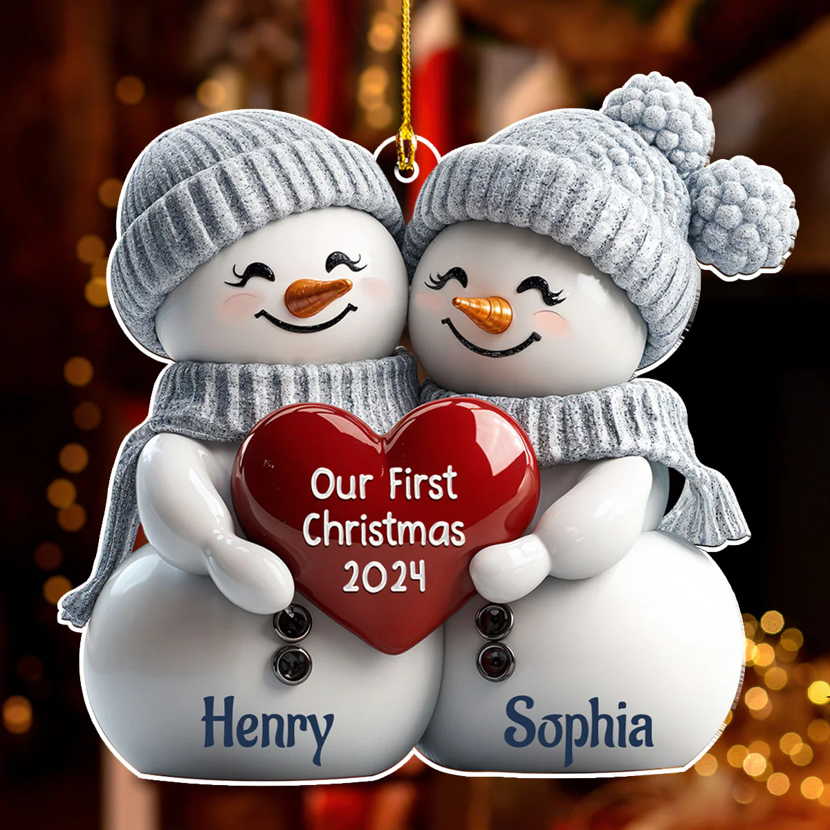 Couple Snowman First Christmas - Personalized Custom Acrylic Ornament - Image 3