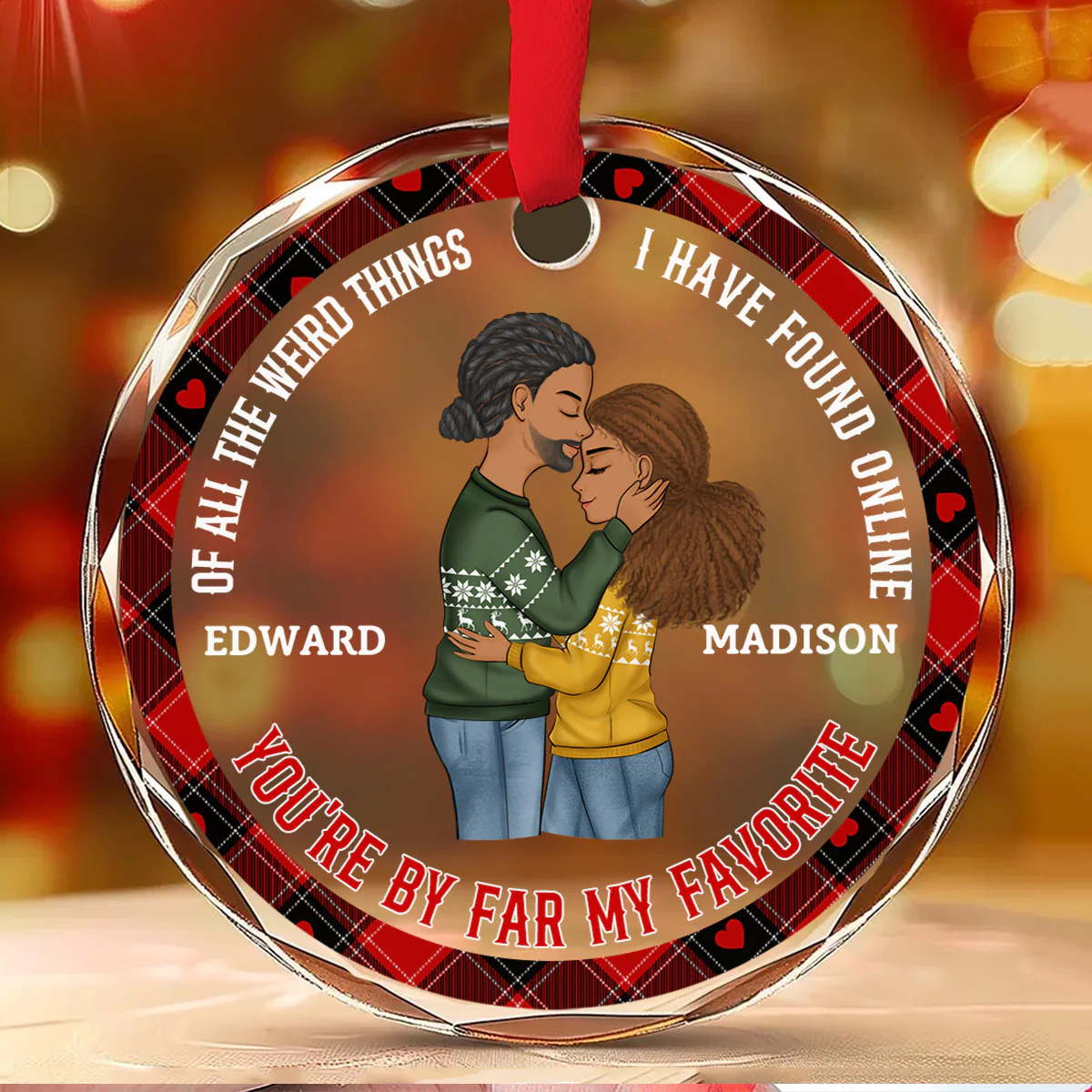 Couple You Are My Favorite By Far - Personalized Custom Glass Ornament - Image 2