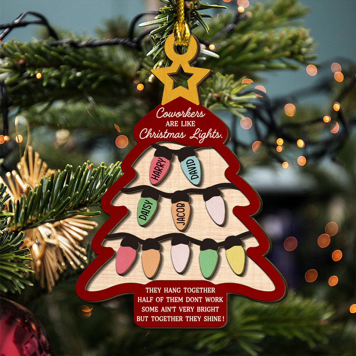 Coworkers Are Like Christmas Lights - Personalized Custom 2-Layered Wood Ornament - Image 2