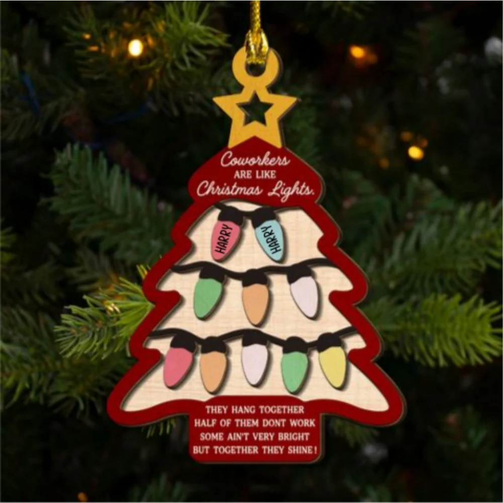 Coworkers Are Like Christmas Lights - Personalized Custom 2-Layered Wood Ornament - Image 6