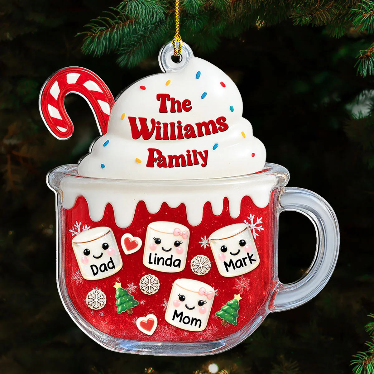 Cozy Cocoa Family - Personalized Custom Acrylic Ornament - Image 4