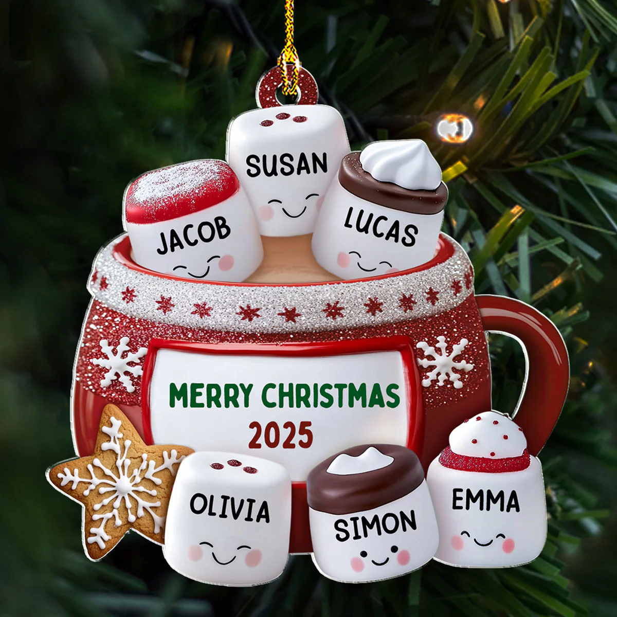 Cozy Cocoa With The Marshmallow Crew - Personalized Custom Acrylic Ornament - Image 3
