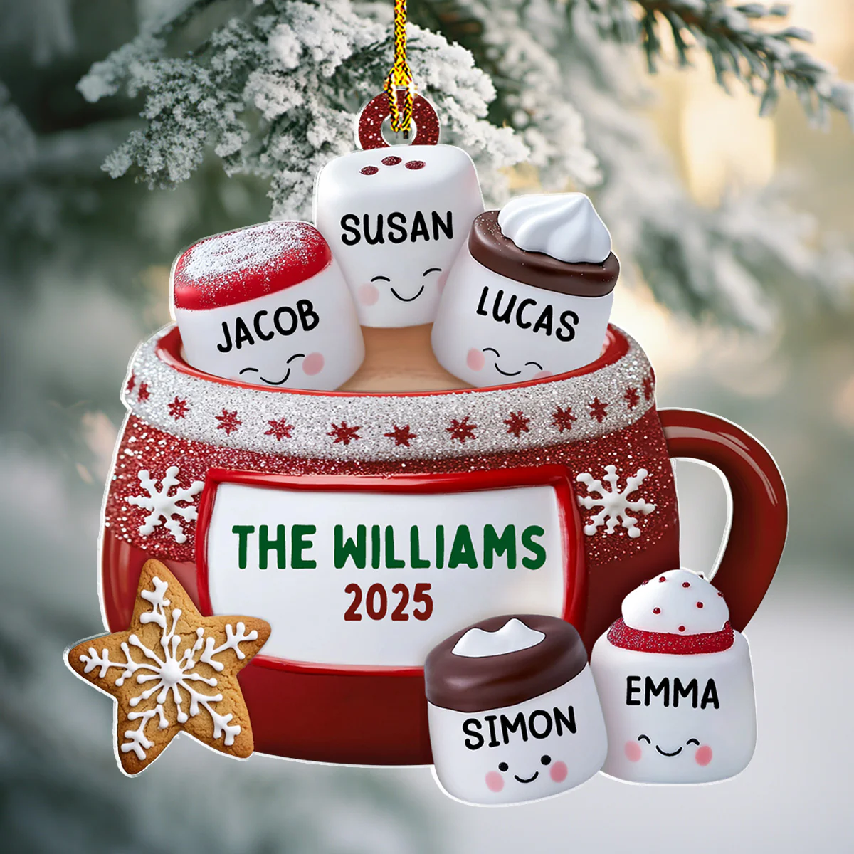 Cozy Cocoa With The Marshmallow Crew - Personalized Custom Acrylic Ornament - Image 4