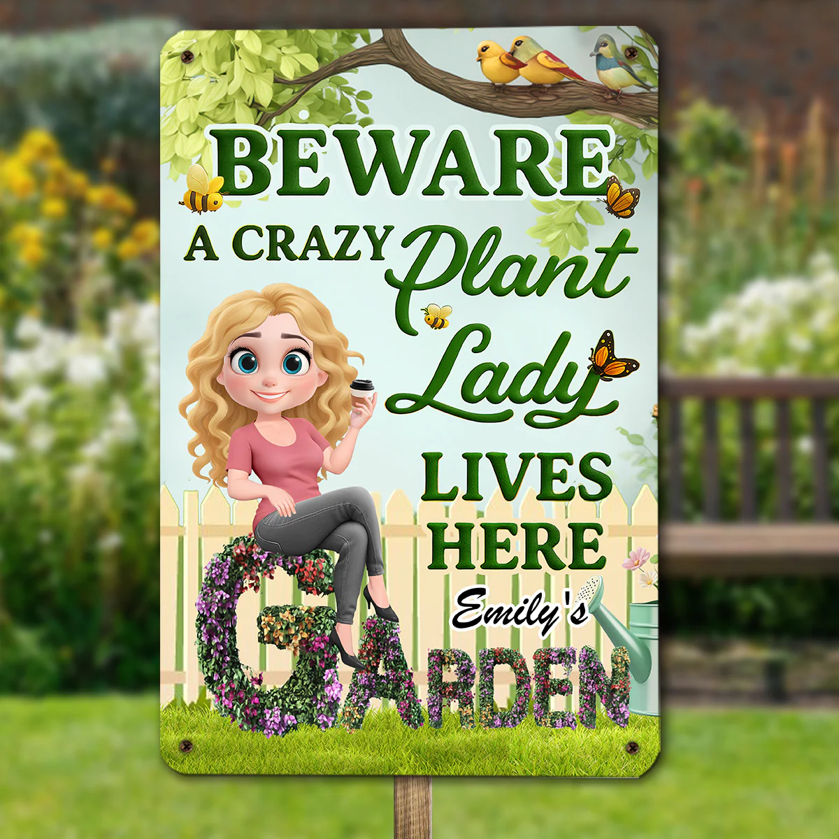Crazy Plant Lady Garden - Personalized Custom Metal Sign - Image 2