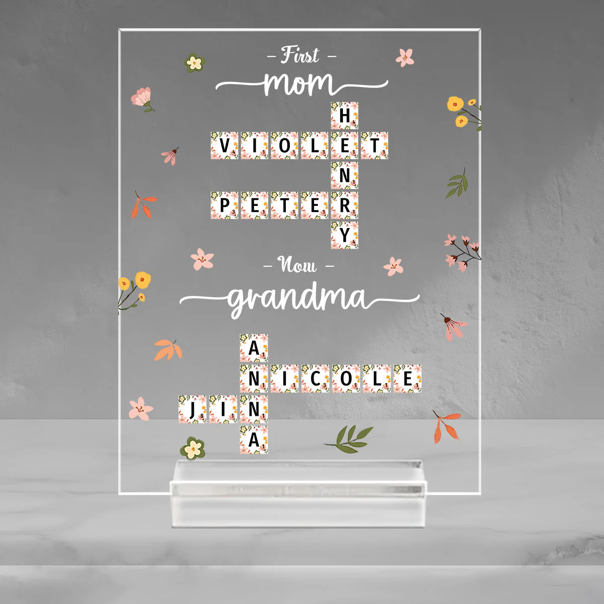 Crosswork First Mom Now Grandma - Personalized Custom Acrylic Plaque With Base - Image 3