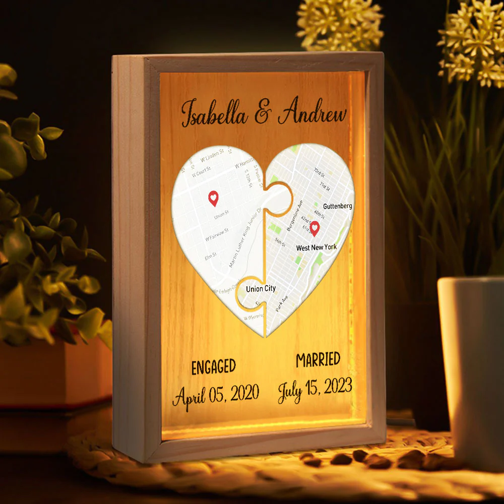 Custom Locations Heart Puzzle Map - Personalized Frame Light Box - Image 4
