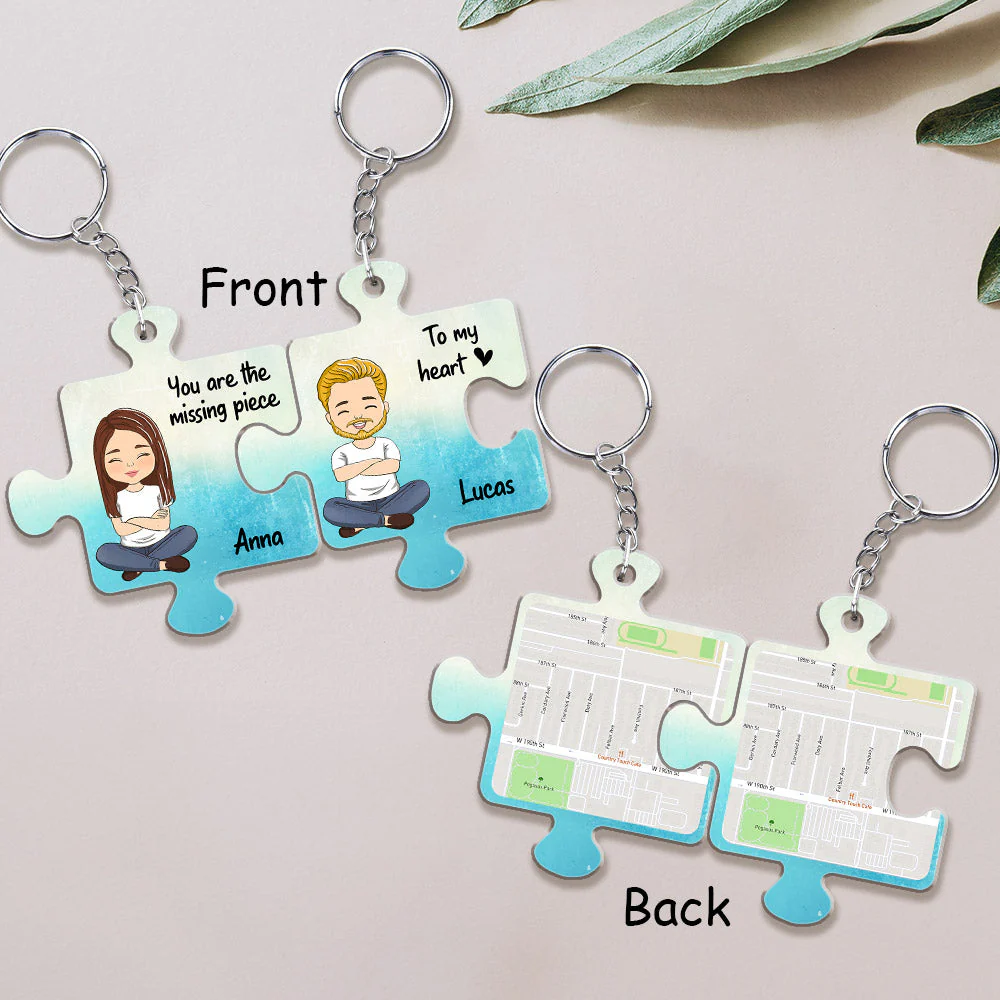 Custom Map Missing Piece - Personalized Custom Couple Acrylic Keychain - Image 3