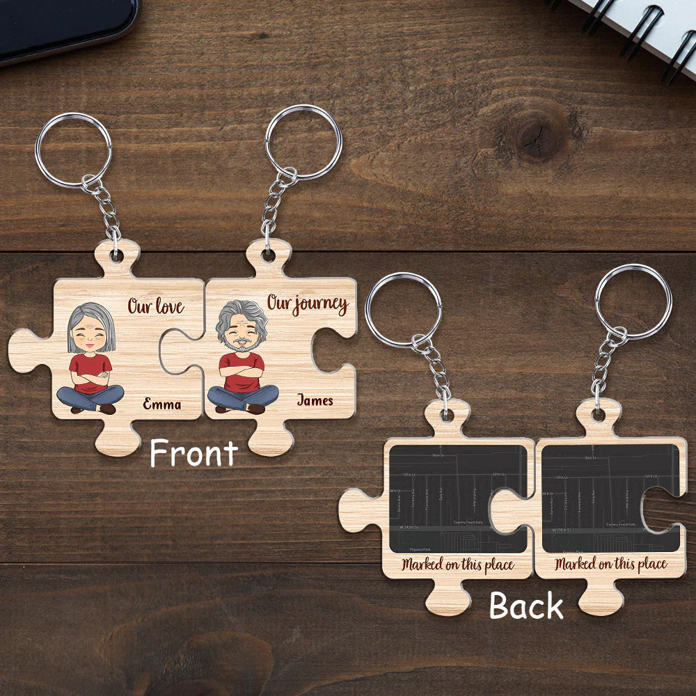 Custom Map Our Love Our Journey - Personalized Custom Couple Acrylic Keychain - Image 5