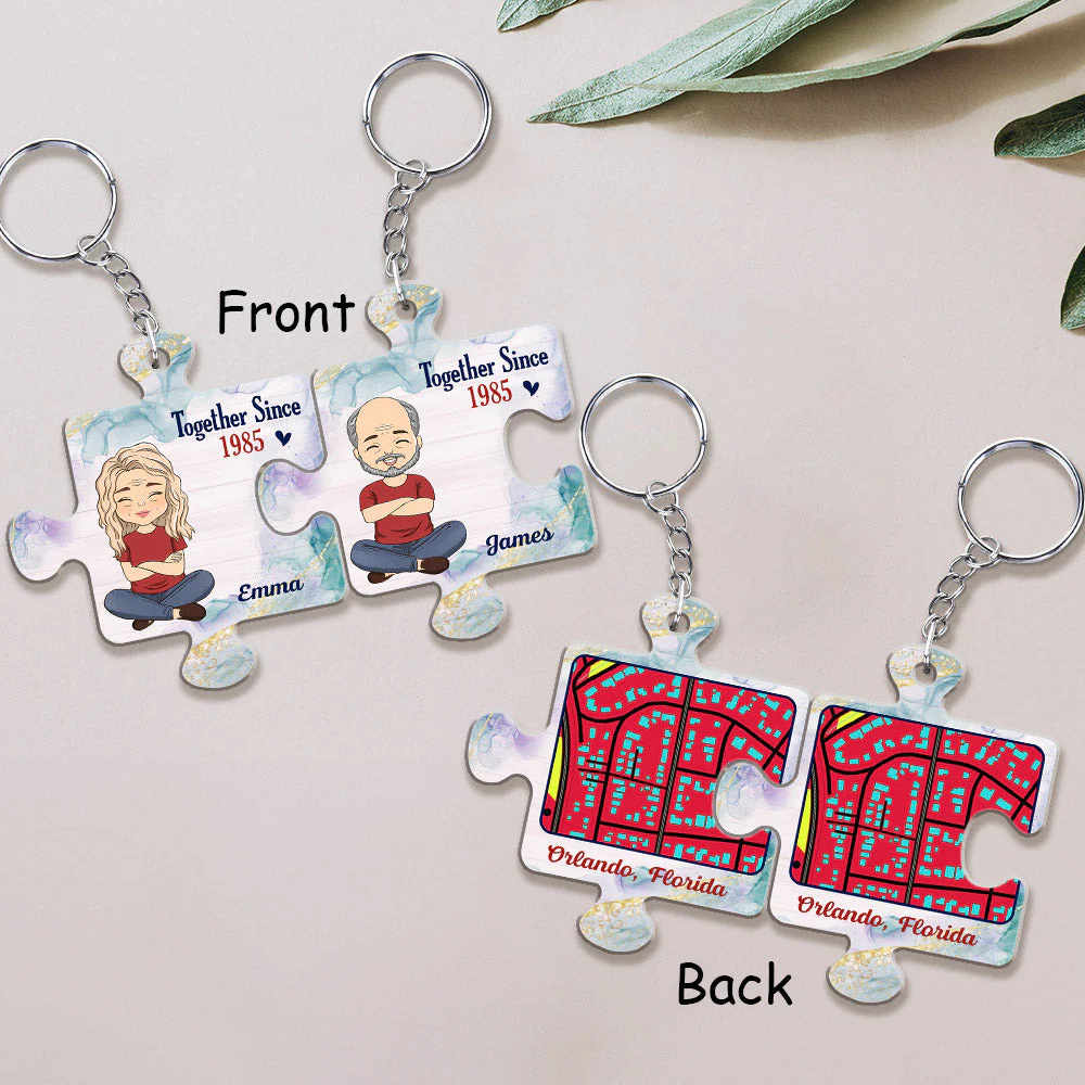 Custom Map Together - Personalized Custom Couple Acrylic Keychain - Image 4