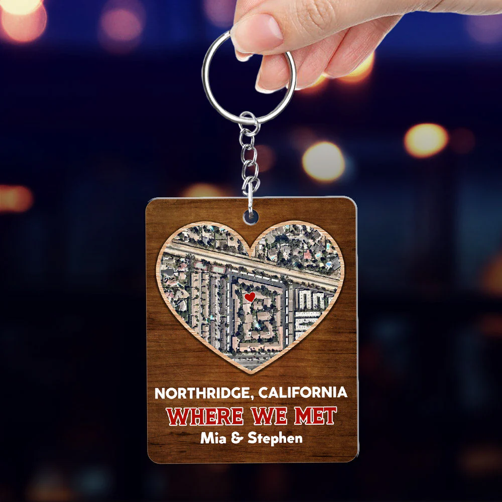Custom Map Where We Met - Personalized Custom Acrylic Keychain - Image 3