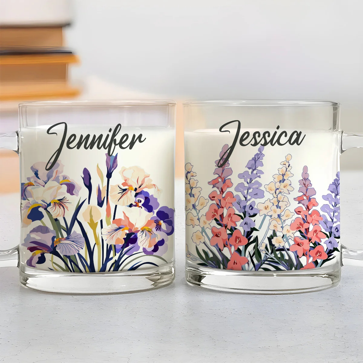 Custom Name Birth Month FLowers - Personalized Custom Glass Mug - Image 3
