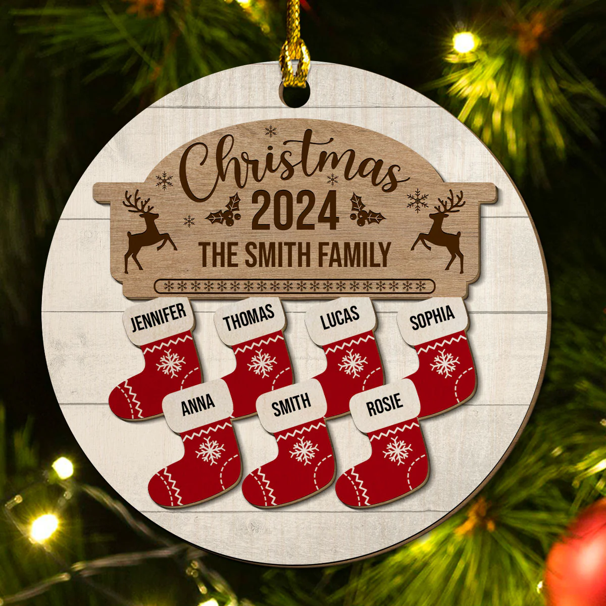 Custom Name Christmas Socks - Personalized Custom 2-layered Wood Ornament - Image 3
